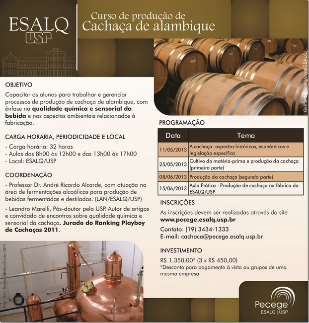 Curso de produção de Cachaça de Alambique ESALQ/USP